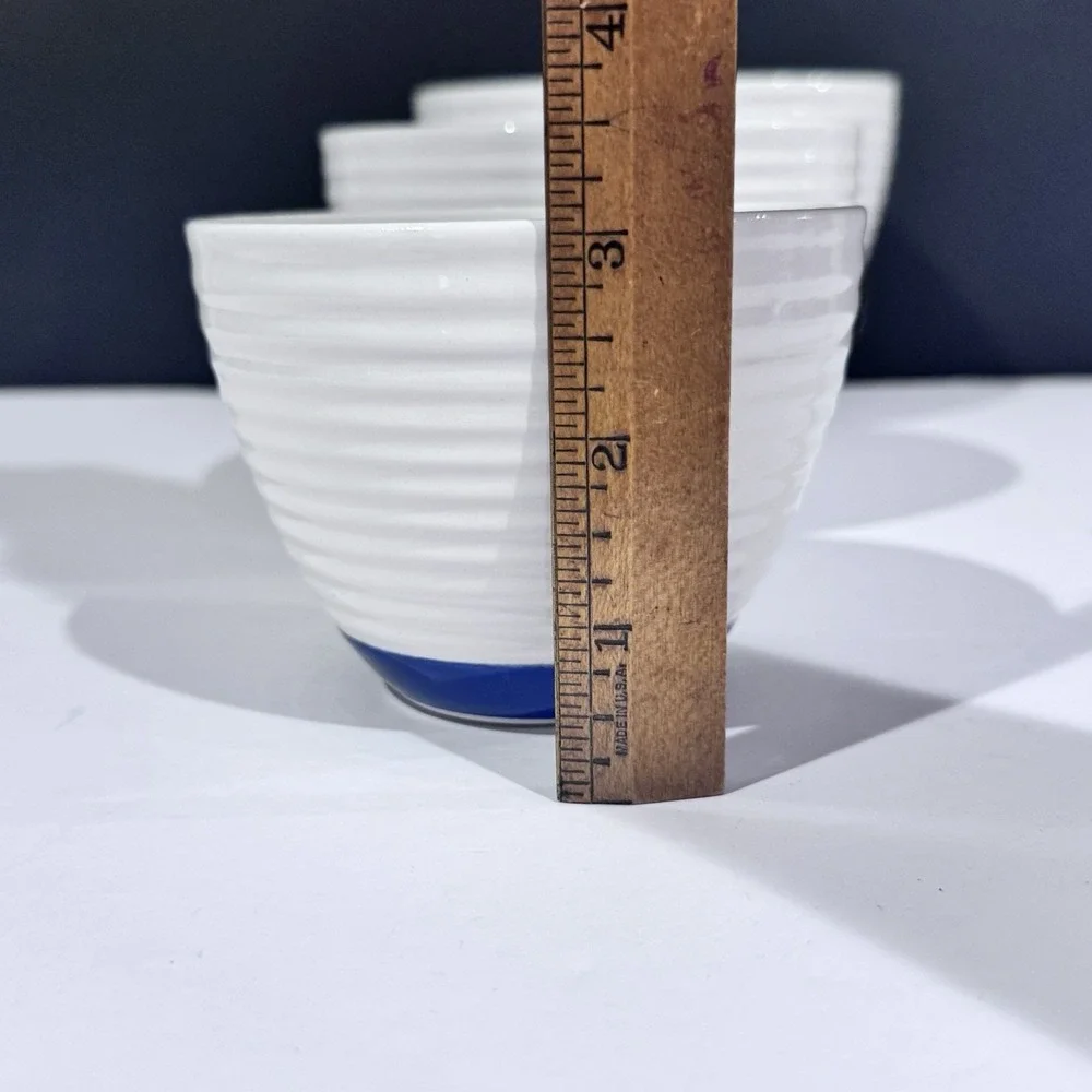 (3) Oxford & Thyme Ribbed Nesting Bowls Classic White & Blue Design GUC SEE PICS